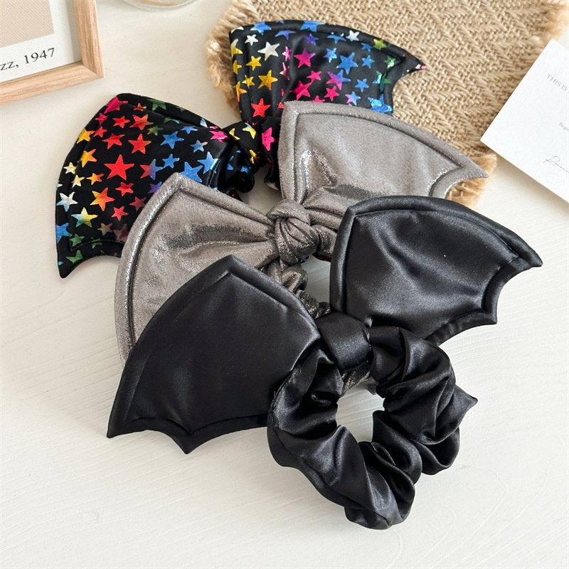 Women's Handmade Halloween Party Hair Scrunchie Retro Gothic Bat Bow