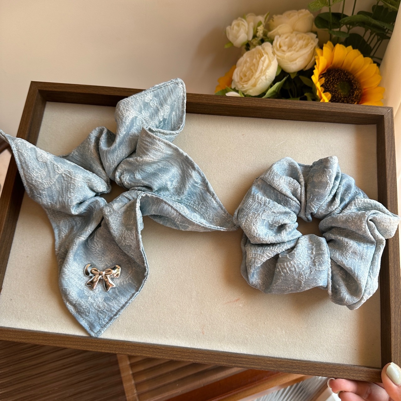 Women's Chic Telephone Cord Hair Tie Everyday Accessory Blue Cloth Bow Knot