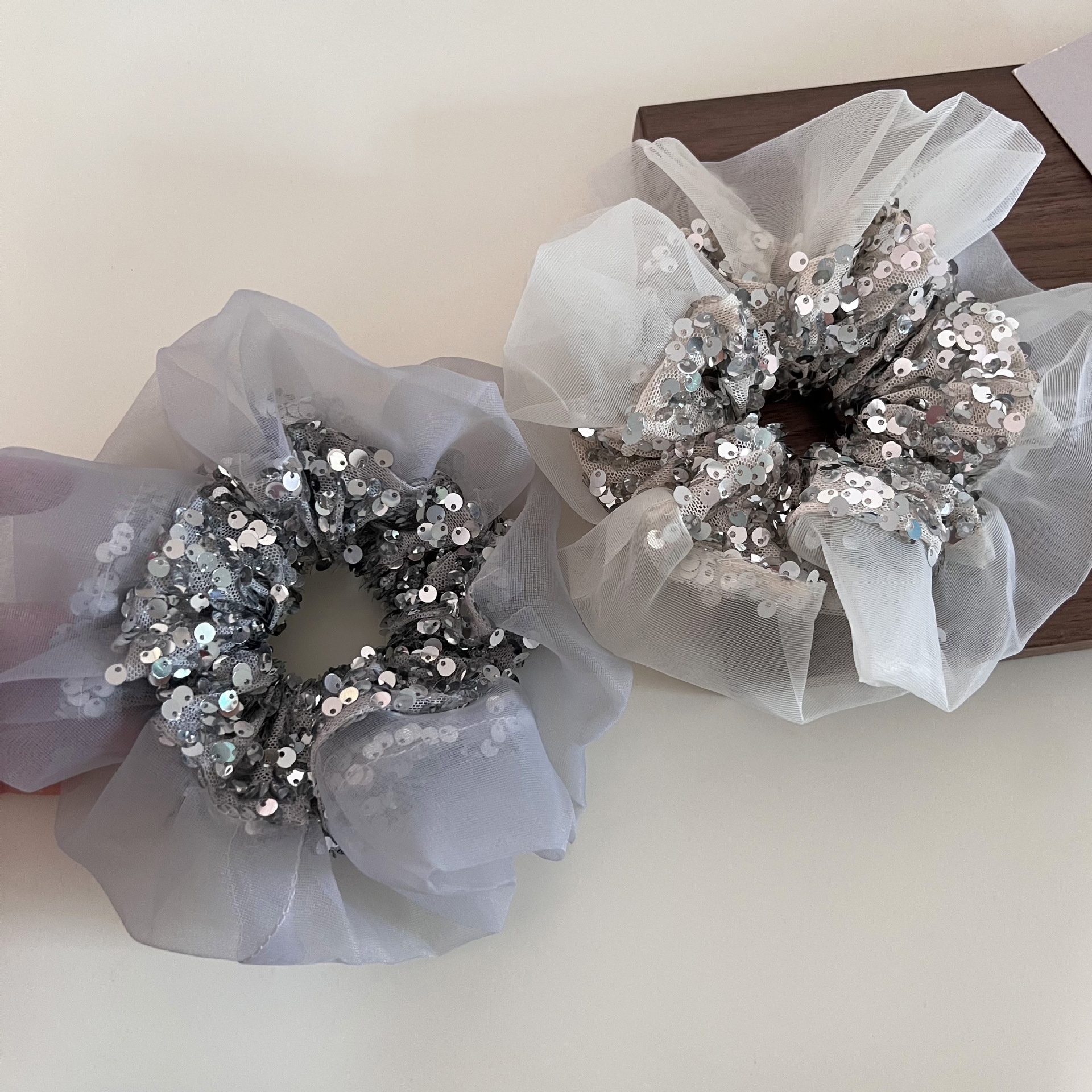 Women's Elegant Sequin Organza Hair Tie Hairband Solid Colors