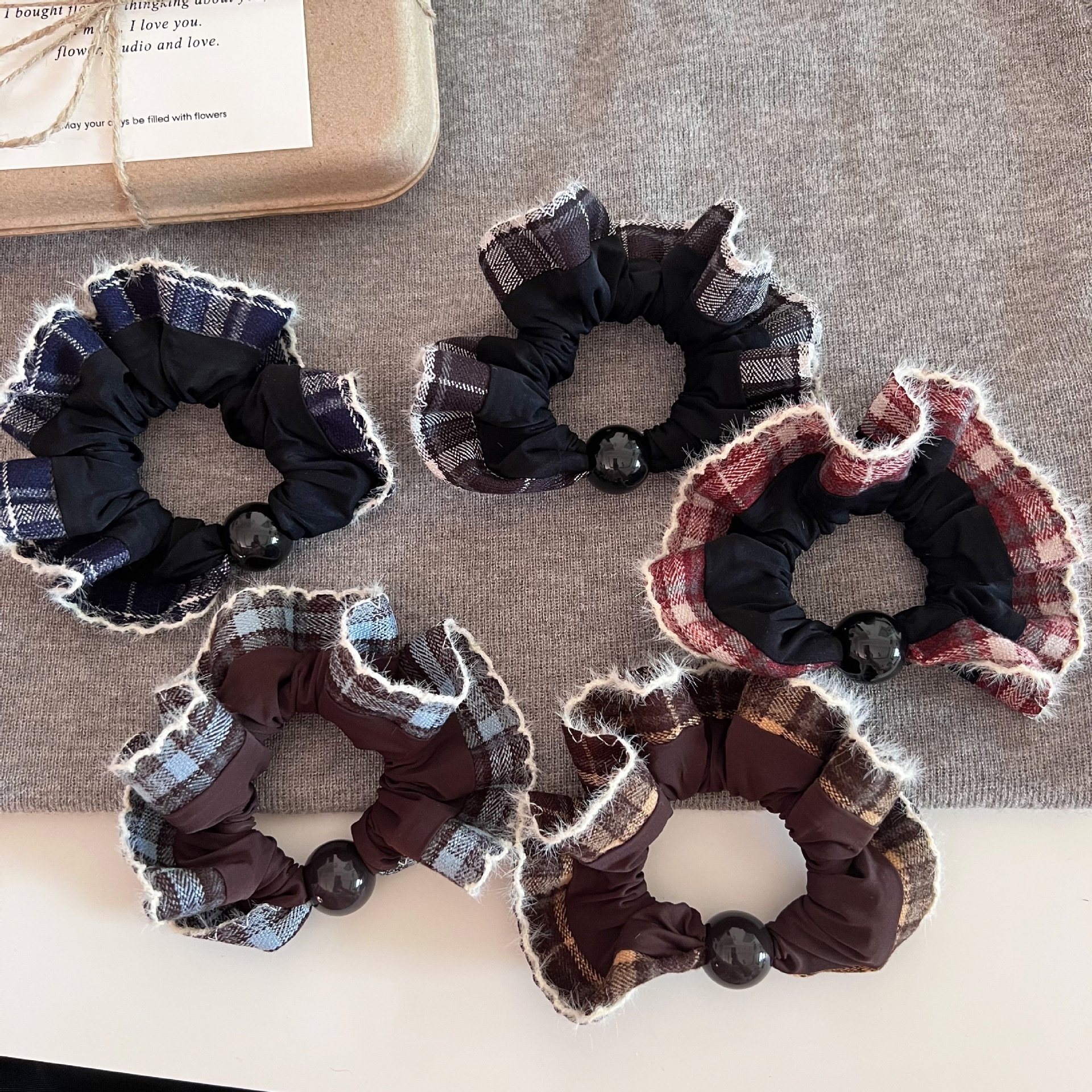 Women's All Season Cloth Hair Scrunchies Classic Checkered Plaid