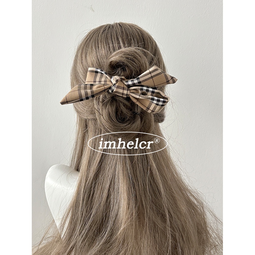 Women's Simple Cloth Lazy Bow Hair Clip For Daily Wear Classic Plaid