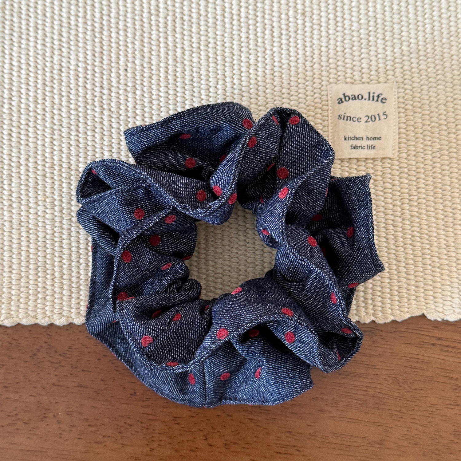 Women Large Denim Fabric Flower Tail Bun Hair Tie Multicolor Spot