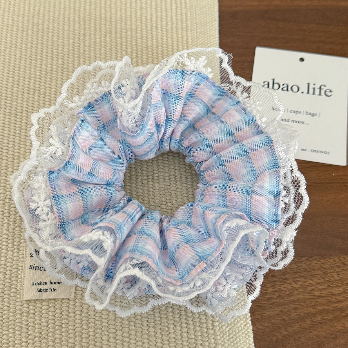 Women's Daily Cloth Hair Scrunchies Pink Blue Checkered Plaid Lace