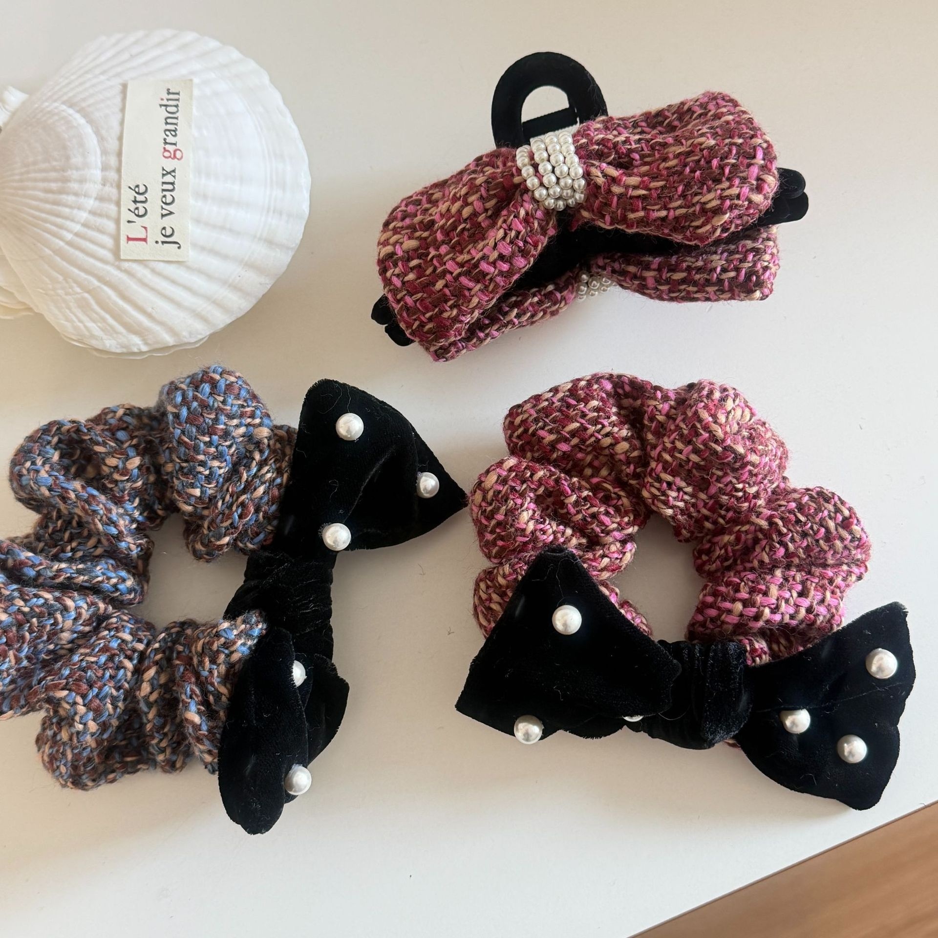 Women's Classic Velvet Bow Headband Hair Tie Red And Pink Bow