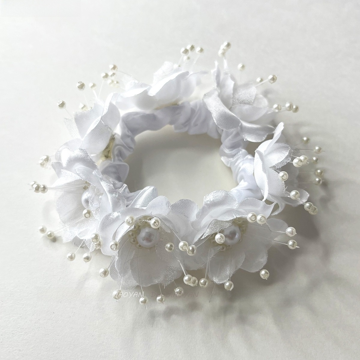 Women's Pearl Organza Vacation Bridal Hair Tie Colorful Floral