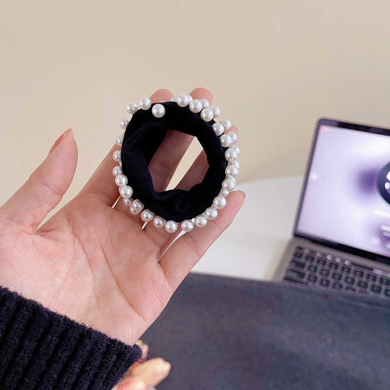 Women's Stylish Pearl Cloth Hair Tie Commute Scrunchie Solid Colors