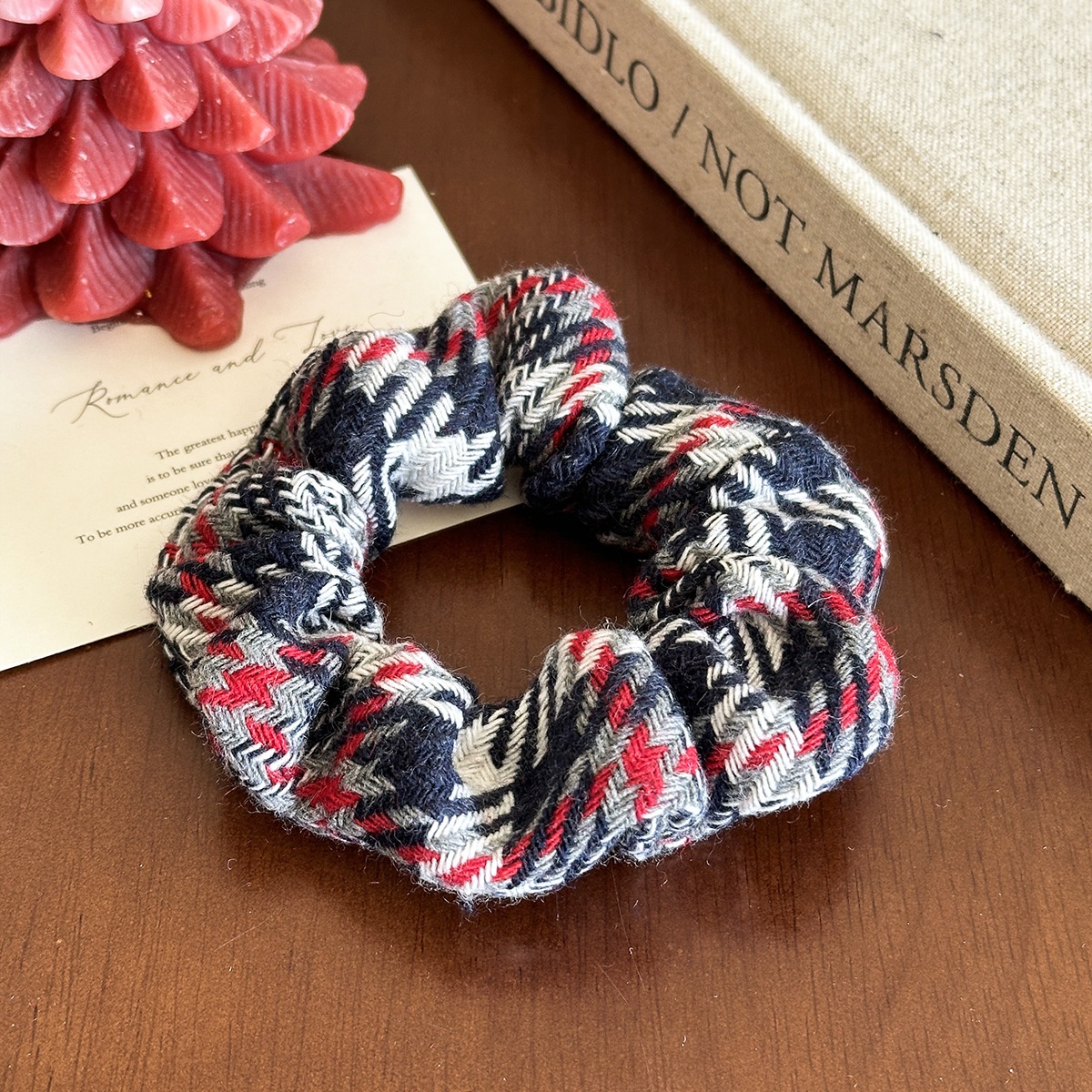 Women's Autumn Winter Polyester Hair Tie Classic Black & Red Plaid