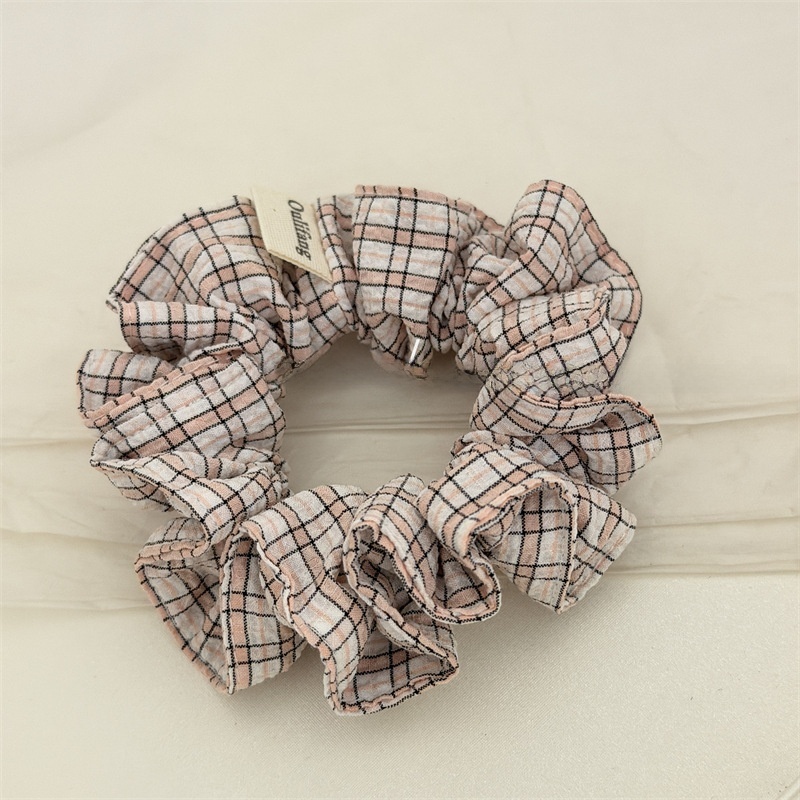 Women's Cloth Hair Scrunchies Daily Ponytail Holder Checkered Plaid