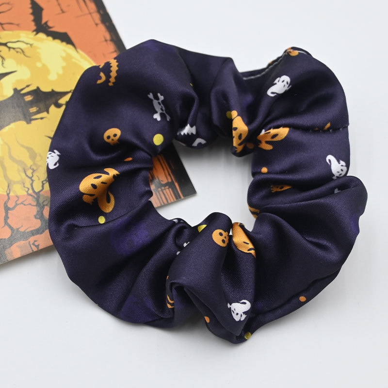 Women's Elastic Cloth Hair Scrunchie Cartoon Halloween Pumpkin Print