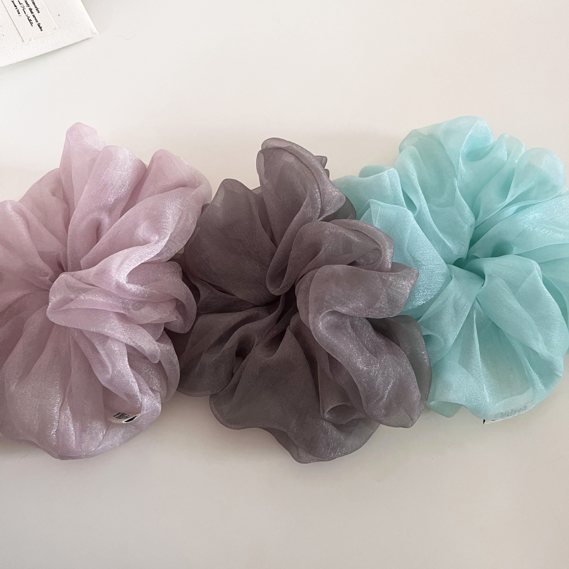 Women's Sheer Gauze Large Bow Hairband Low Bun Pearl Hair Tie Solid Color
