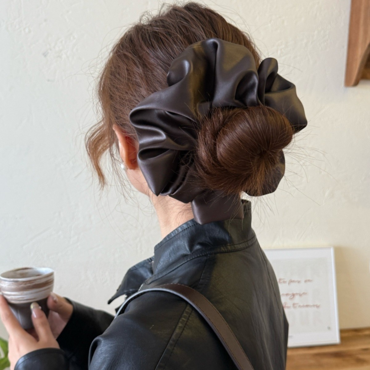 Women's Elegant Satin Scrunchie Hair Tie For Autumn Solid Royal Blue