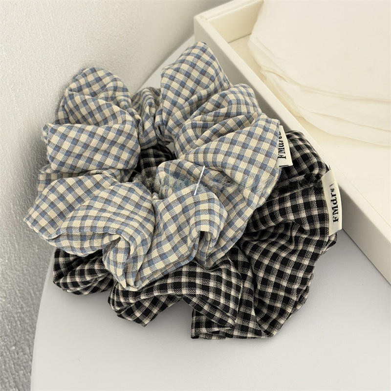 Women's Spring Retro Cloth Hair Tie Scrunchie Blue Black Plaid