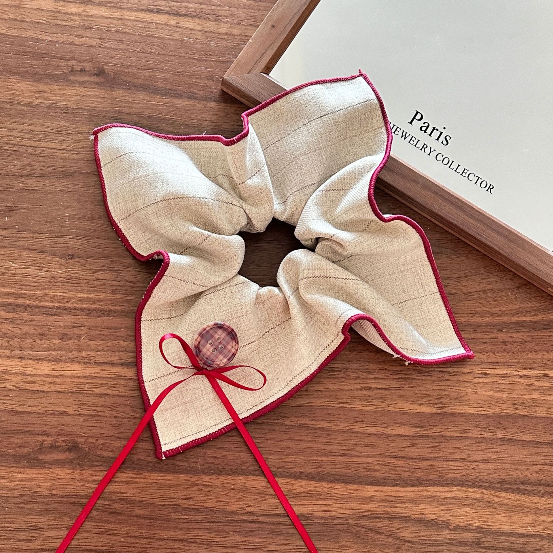 Girls Cloth Scarf Scrunchies Pastoral Fruit Hair Band Rose Red