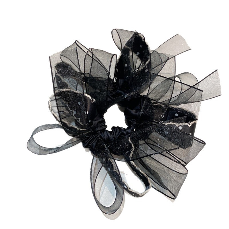 Women's Voluminous Gauze Lazy Hair Scrunchie Polka Dot Bow Knot