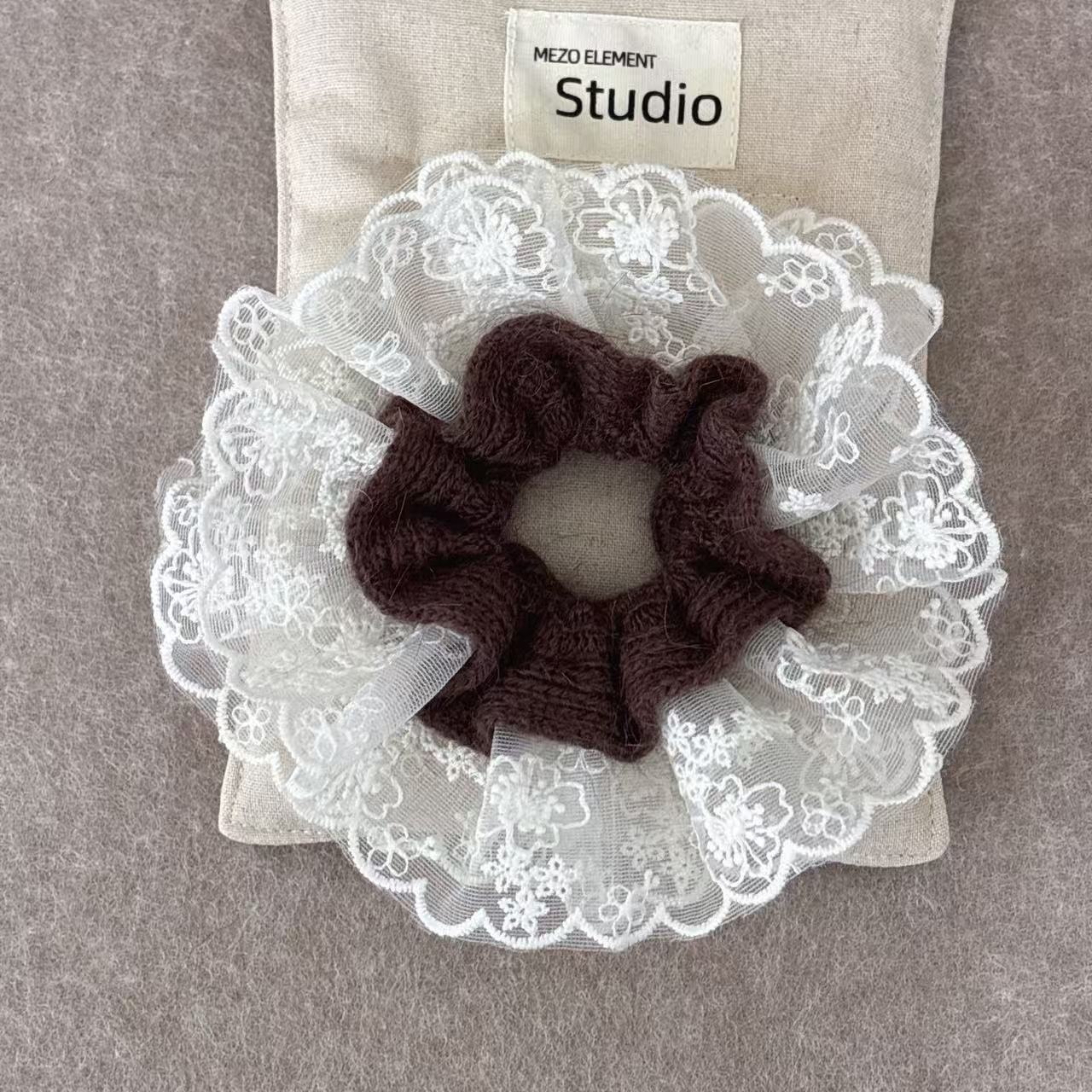 Women's Gray Knitted Lace Hair Ties Autumn Winter Fashionable Ponytail Bands