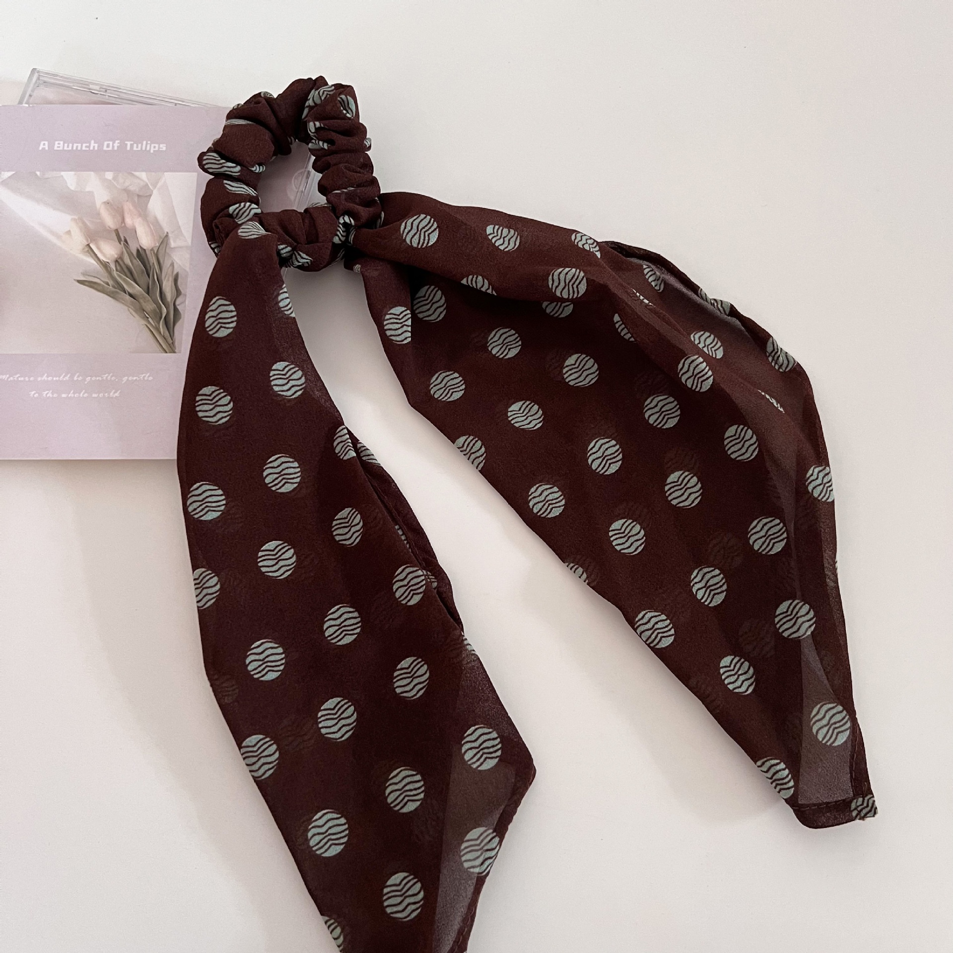 Women's Vintage Cloth Hair Tie For Ponytails Brown Polka Dot