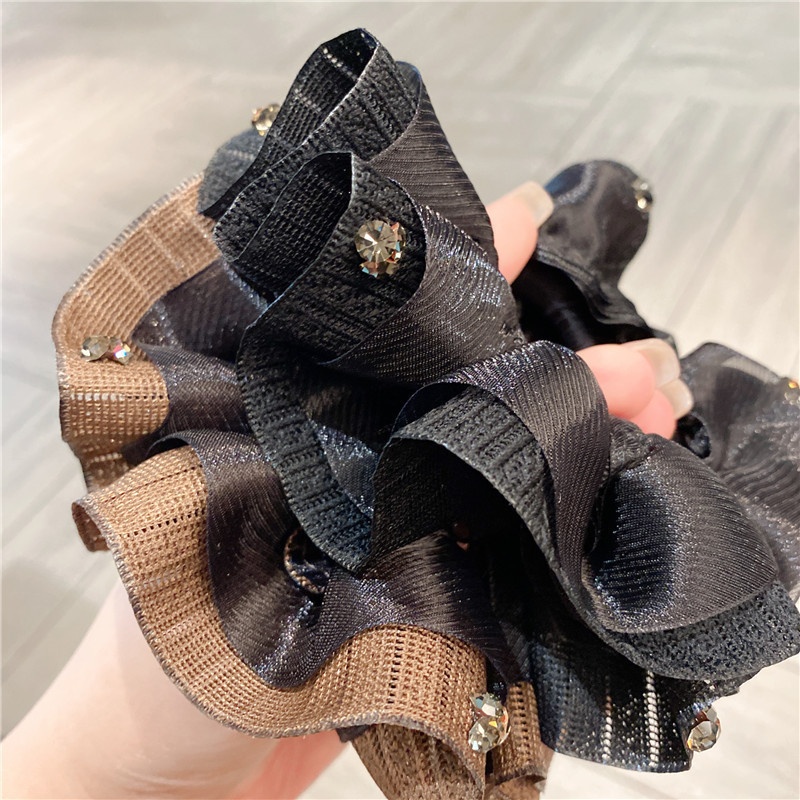 Women's Luxury Black Multi-Layer Tulle Rhinestone Large Hair Scrunchie
