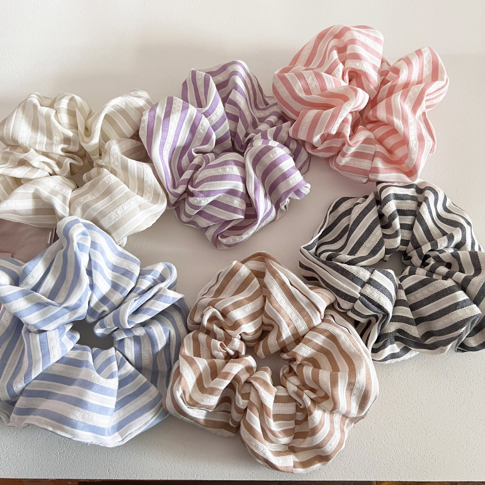 Women & Girls Daily Cloth Ball Hair Tie Ponytail Holder Colorful Striped