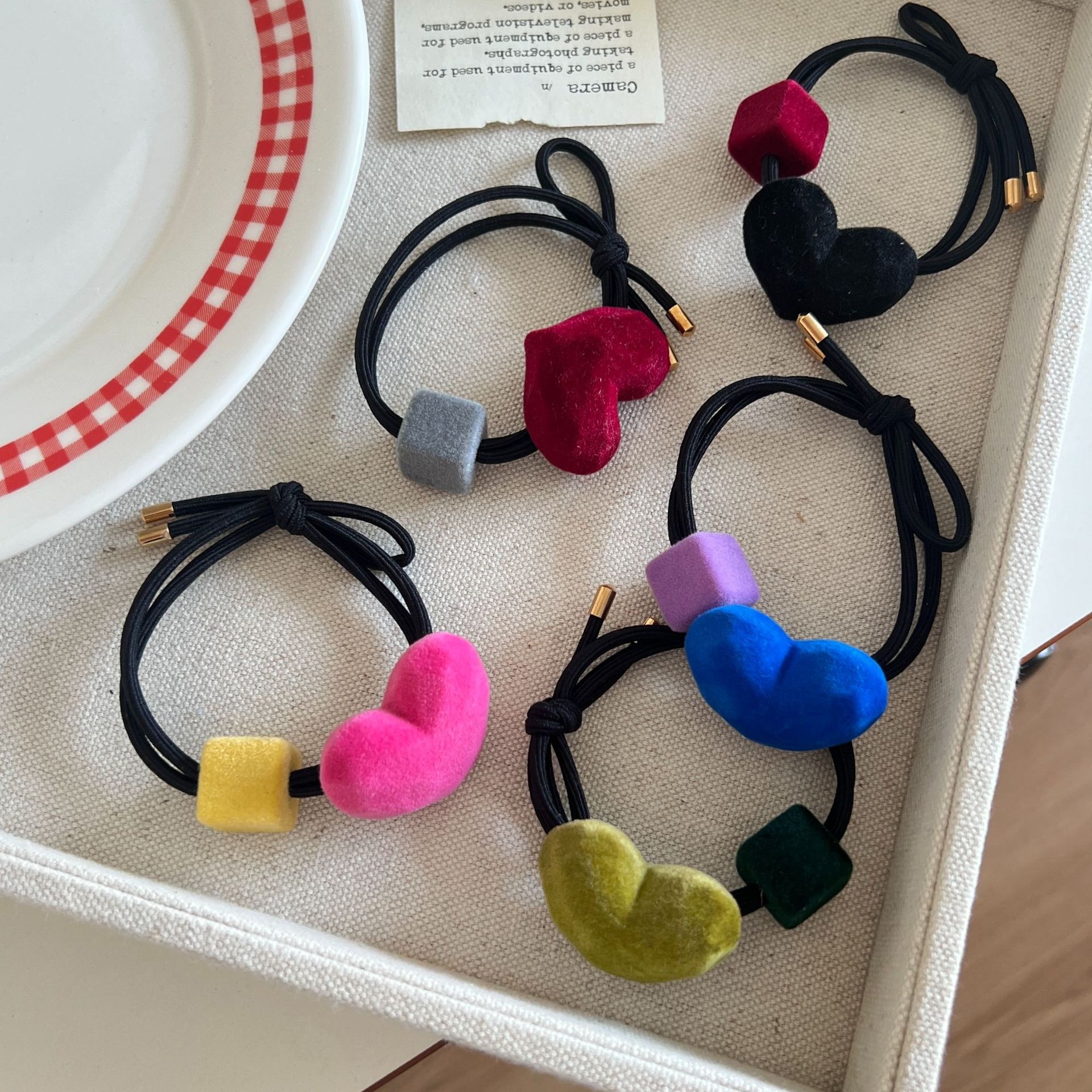 Girls Double-Headed Elastic Fabric Ponytail Hair Bands Heart Shape