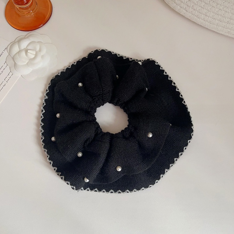 Women's Soft Pearl Knitted Wool Hairband For Winter Buns Solid Color