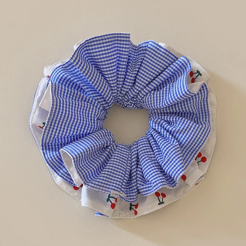 Women's Elegant Double Layer Cloth Hair Bands For Weekend Cherry Plaid