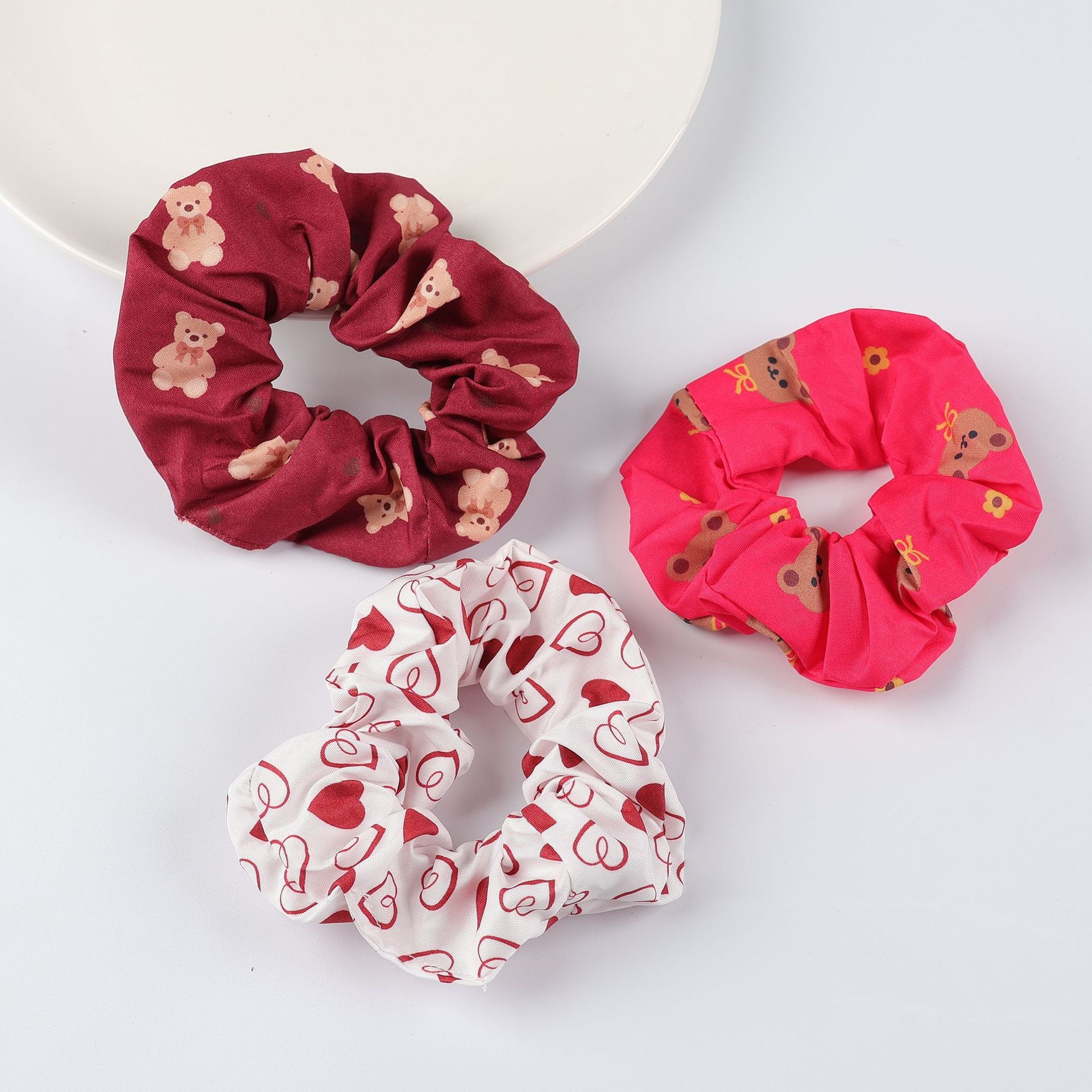 Women's Valentine's Day Heart Printed Satin Hair Scrunchie Hairband