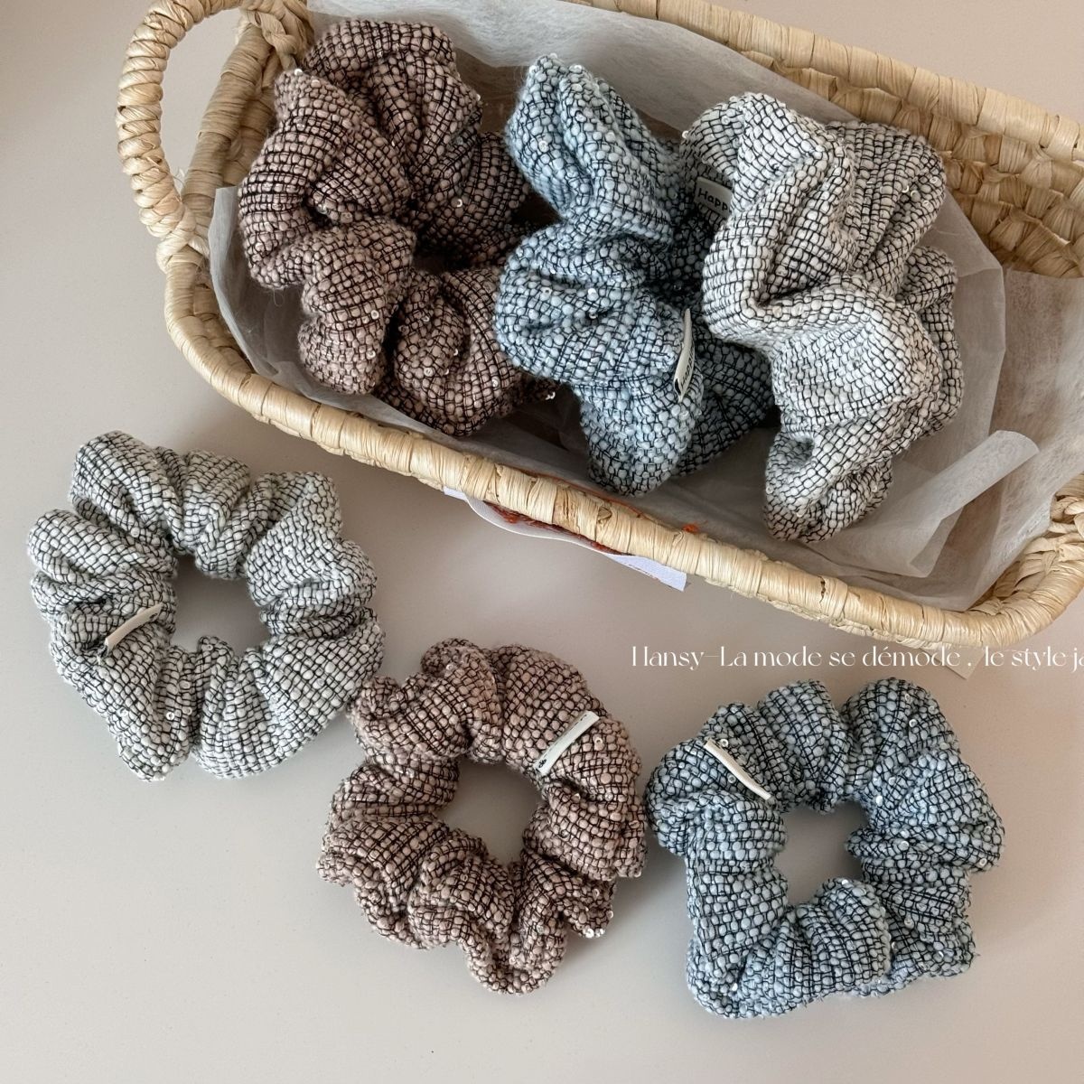 Women's Thick Tweed High Ponytail Hair Ties Autumn Winter Plaid