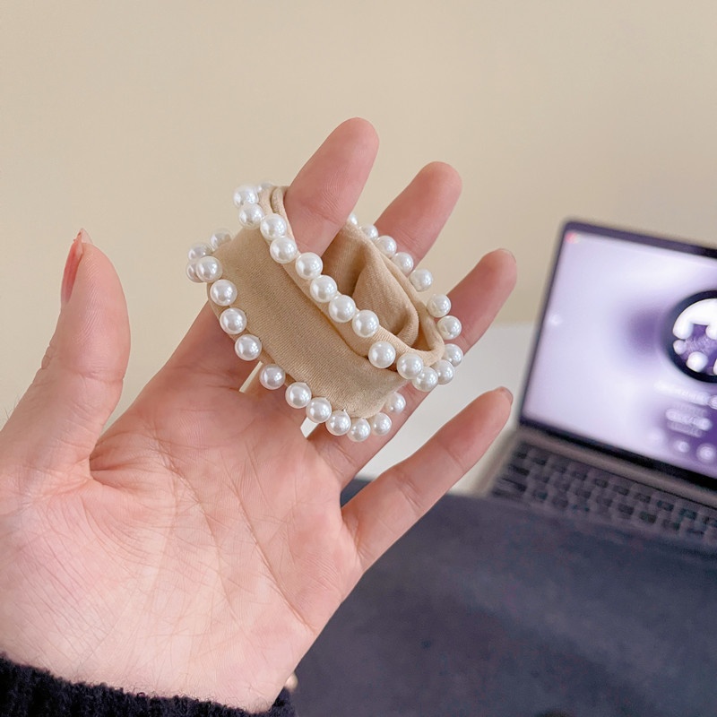 Women's Stylish Pearl Cloth Hair Tie Commute Scrunchie Solid Colors