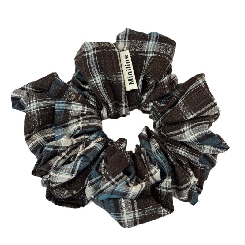 Women's Stylish Cloth Scrunchie Hair Accessories Blue Yellow Plaid