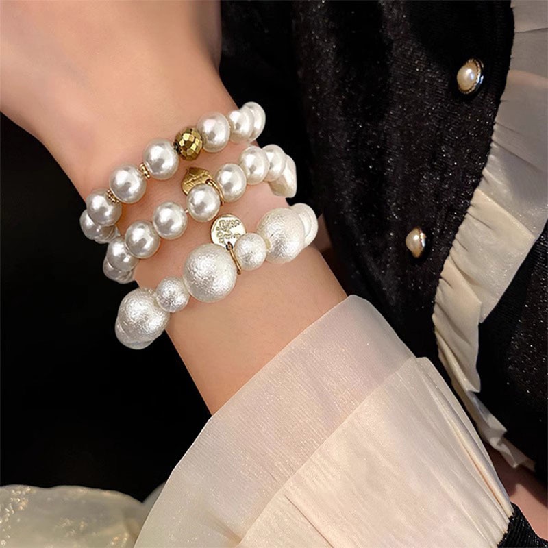 Women's Dual-use Pearl Bracelet Hair Tie Summer White Heart-shaped Band