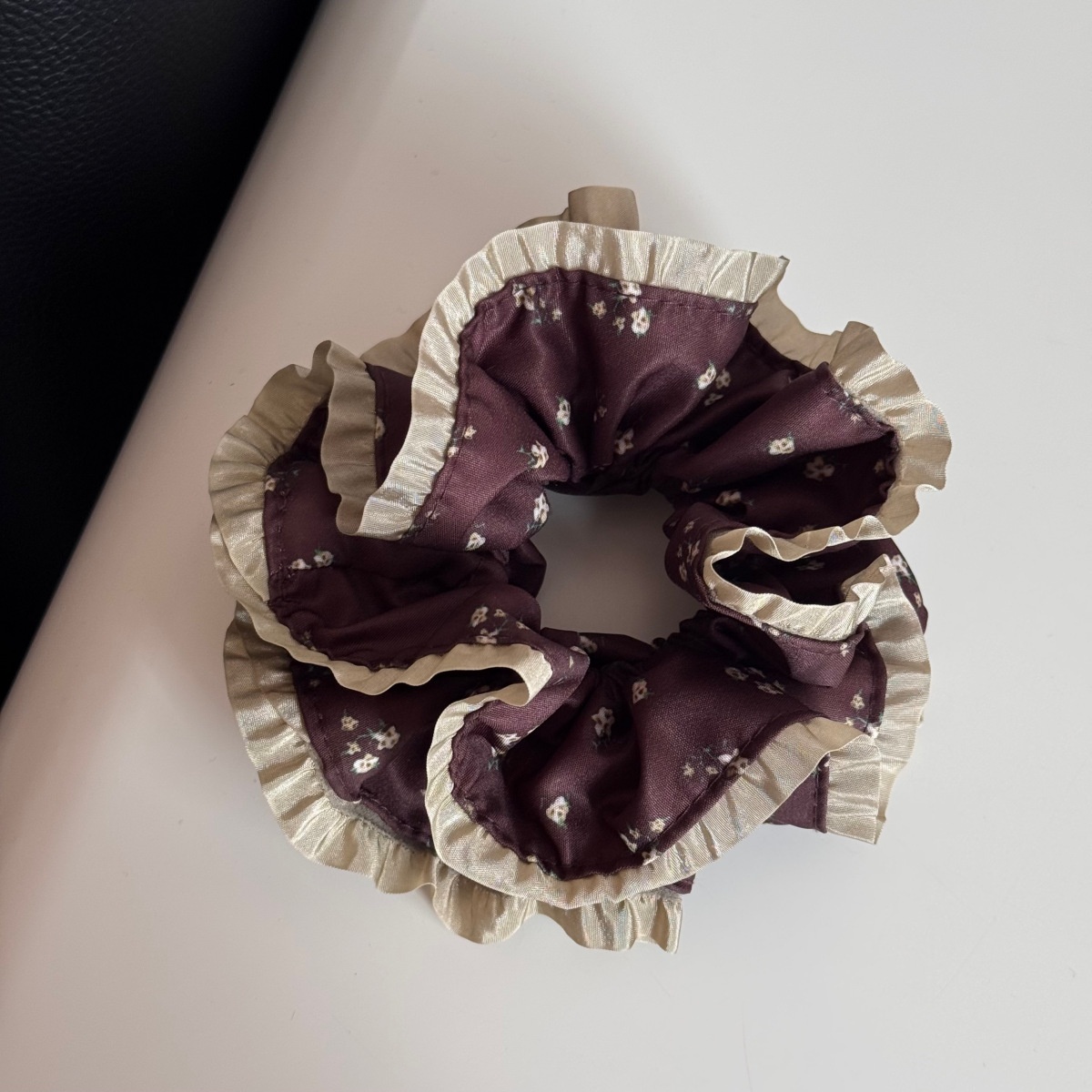 Women's Elegant Coffee Ditsy Floral Cloth Hair Tie for Winter Styling