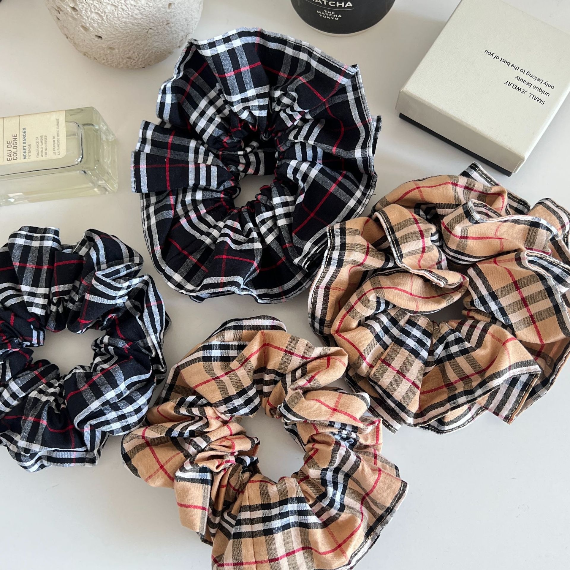 Women's Elegant Fabric Hair Tie Versatile Bun Band British Plaid