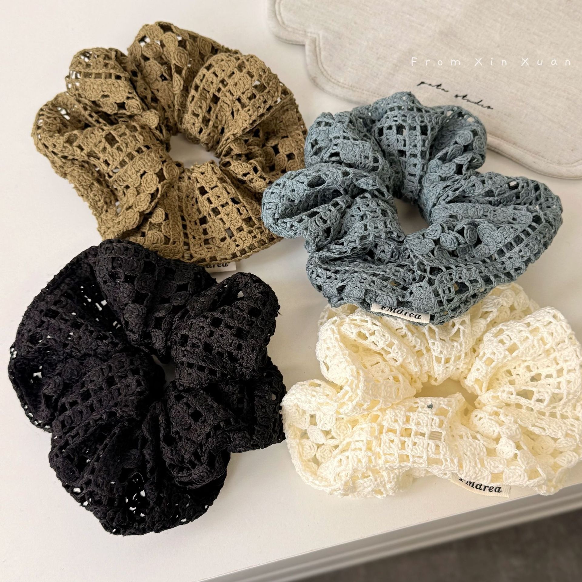 Women Soft Knitted Hollow Bun Hair Ties Early Autumn Solid Color