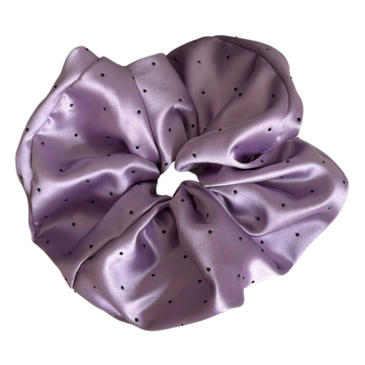 Women's Elegant Spring Satin Hair Tie Scrunchie in Beige Polka Dots