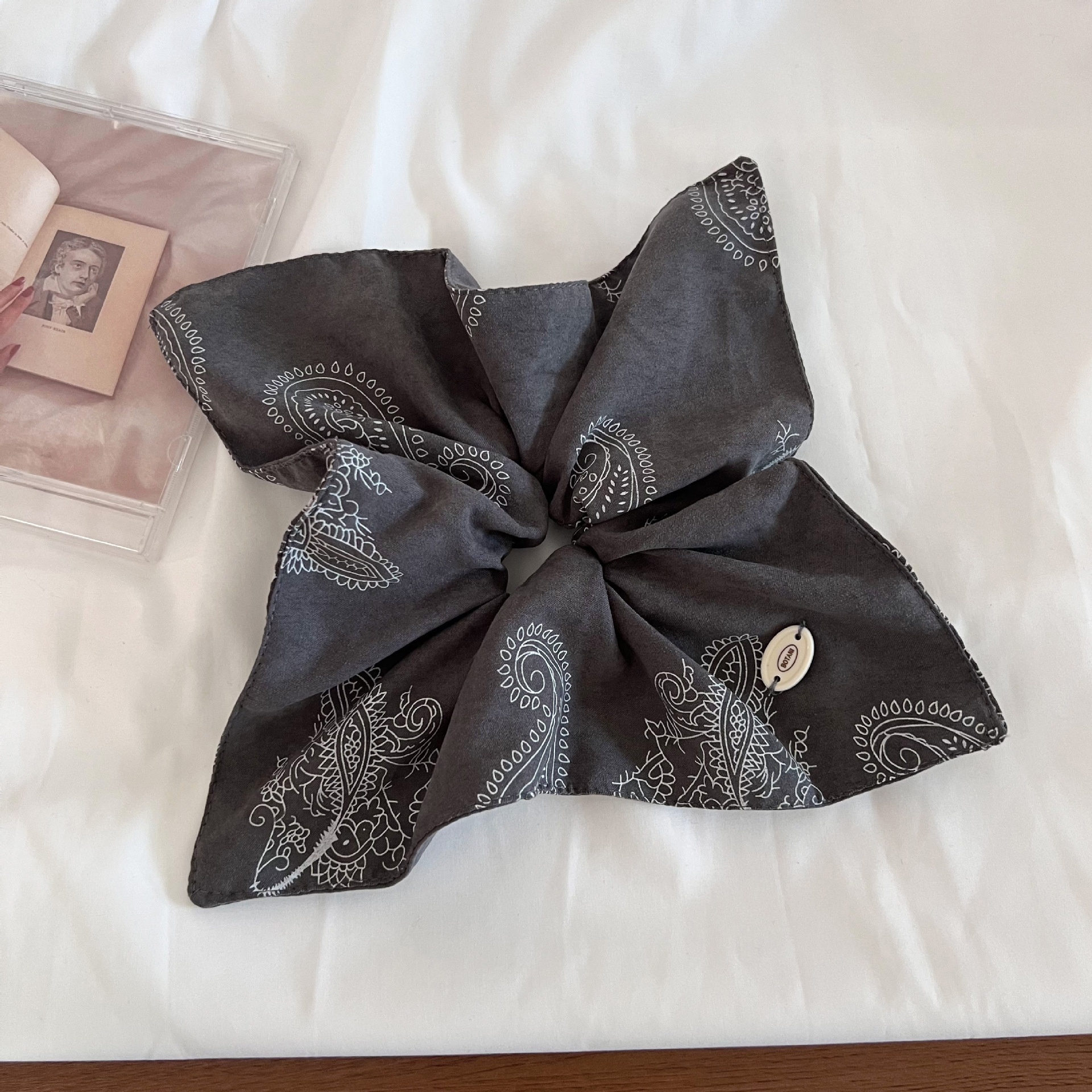 Women's Autumn Soft Cloth Telephone Cord Hair Tie Coffee Floral