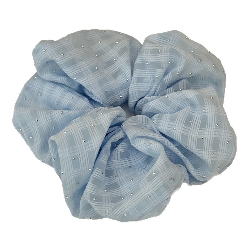 Women's Stylish Rhinestone Cloth Scrunchies Checkered Plaid Hair Tie