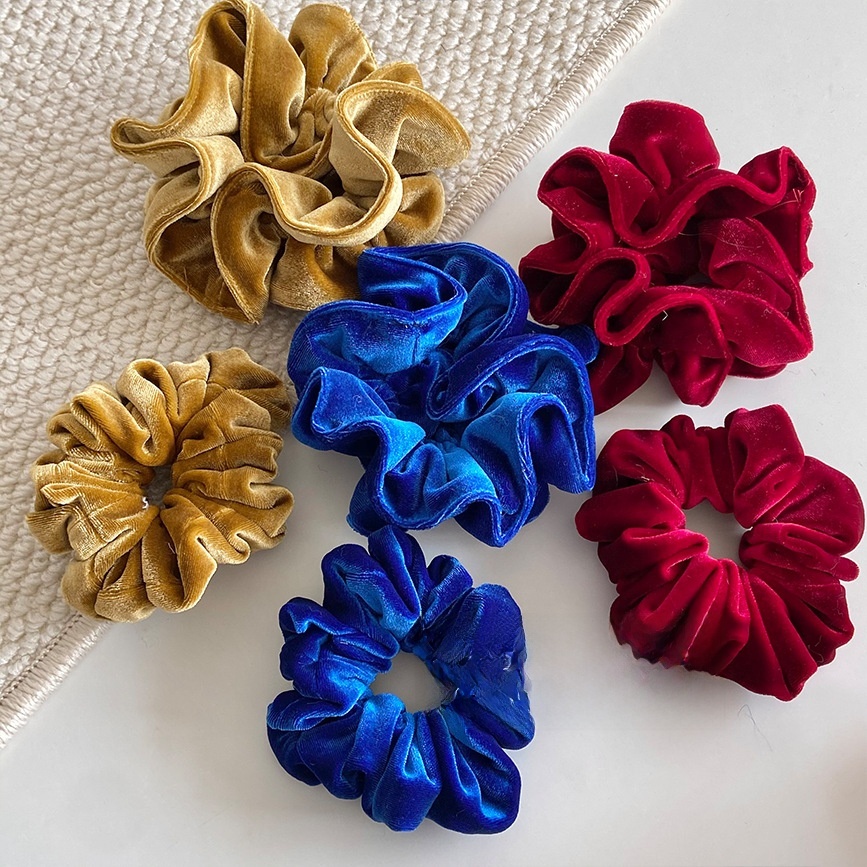 Women's Vintage Velvet Ponytail Scrunchie Solid Red Blue Yellow