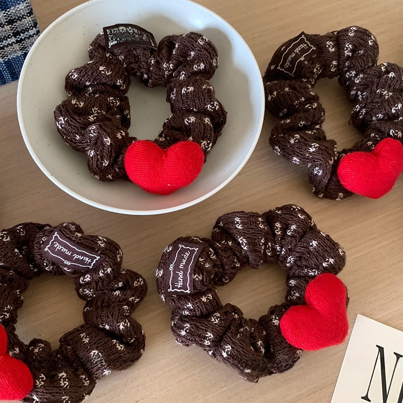 Women's Cozy Knit Hair Tie Everyday Accessory Red Heart Ditsy Floral