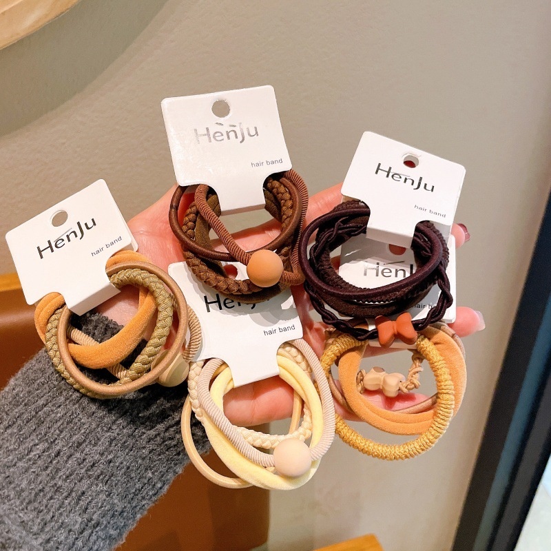 Women High Elastic Cloth Hair Ties 4pcs No Pull Casual Solid Floral