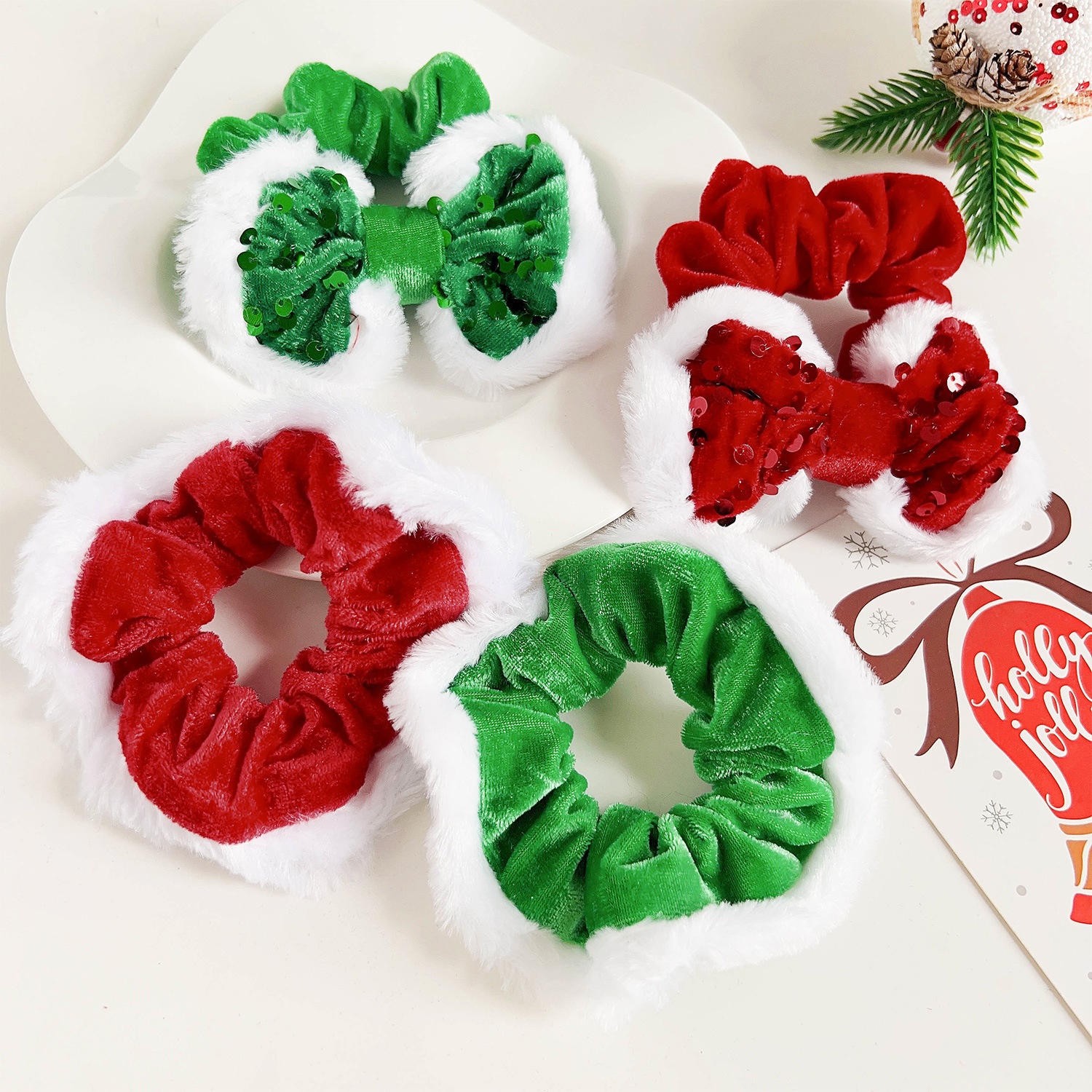 Women's Christmas Plush Hair Ring Elegant Gold Velvet Ponytail Tie