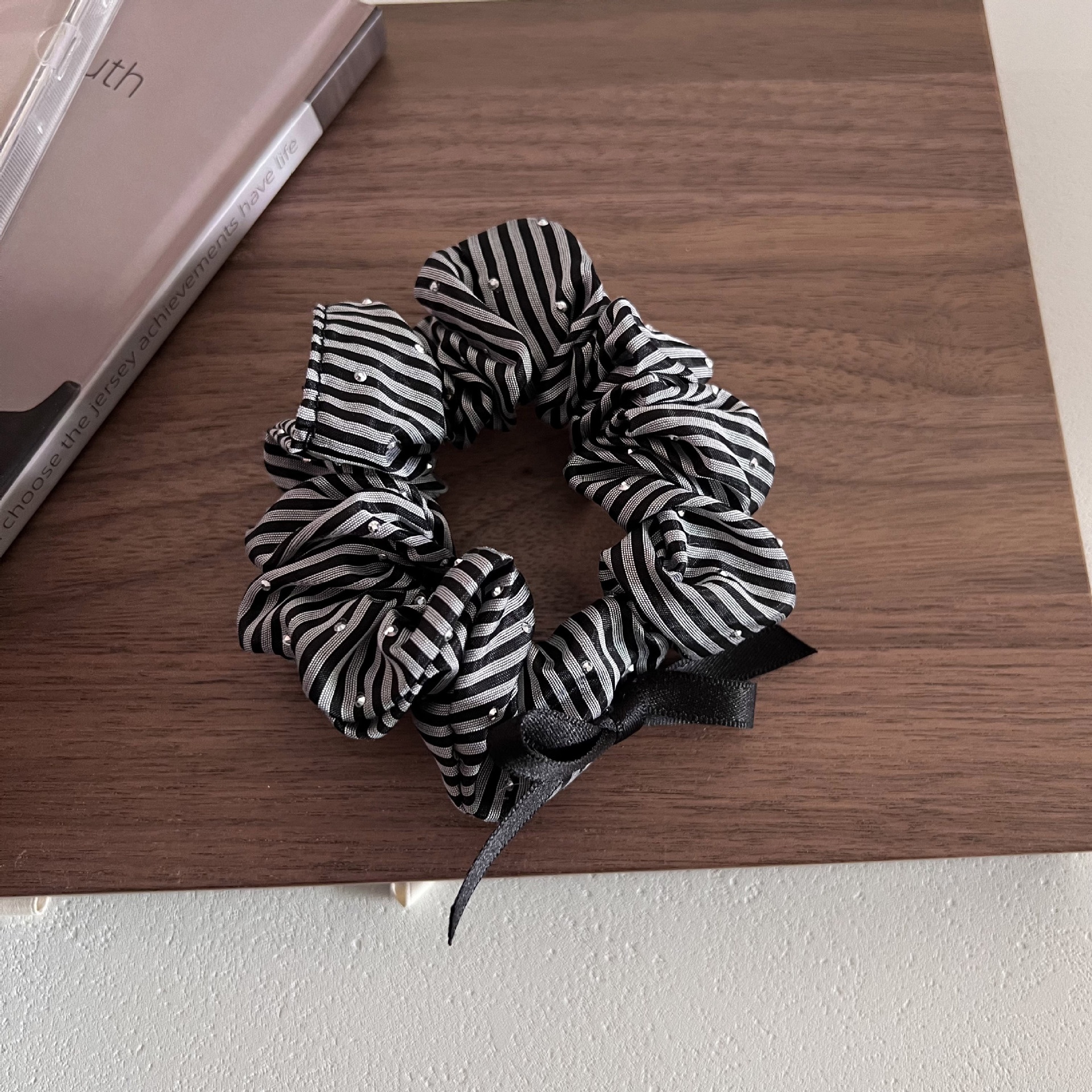 Women's Summer Sparkling Rhinestone Cloth Hair Tie Striped Bowknot