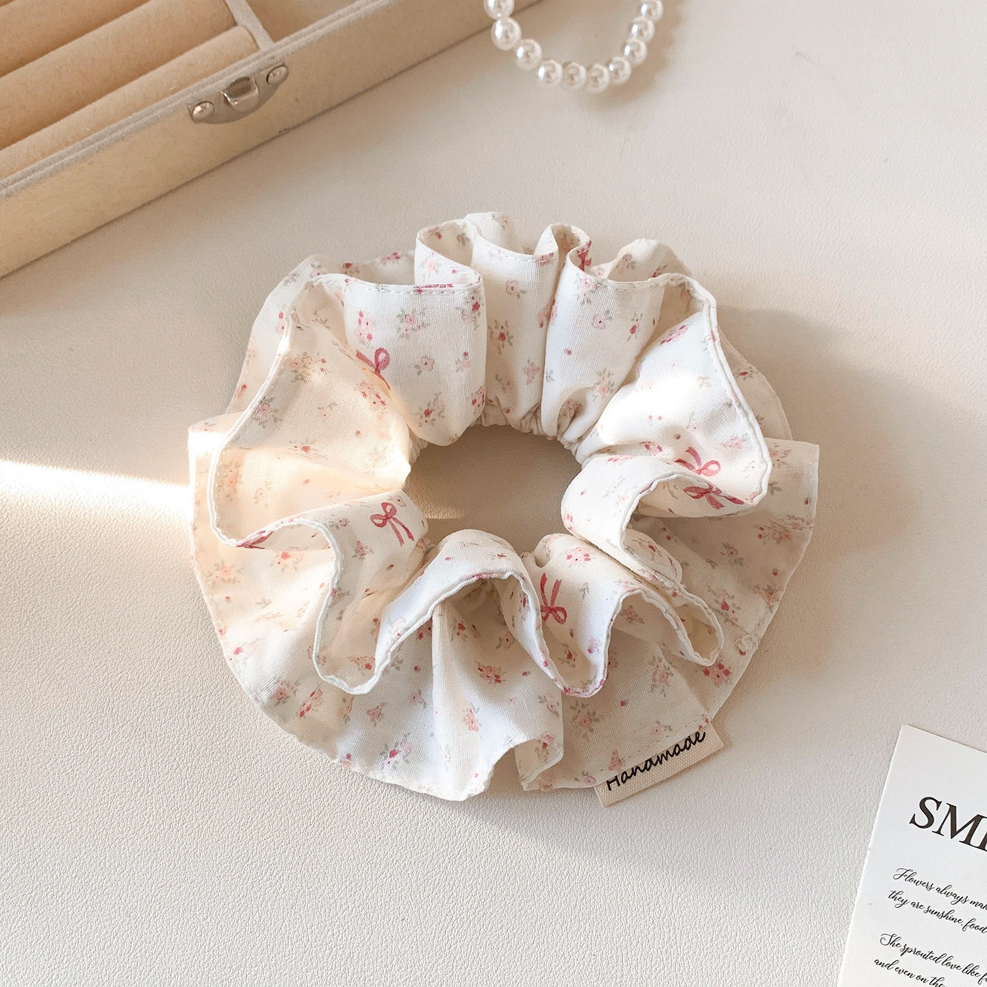 Women's Stylish Cloth Bow Knot Hair Tie White Retro Ditsy Floral