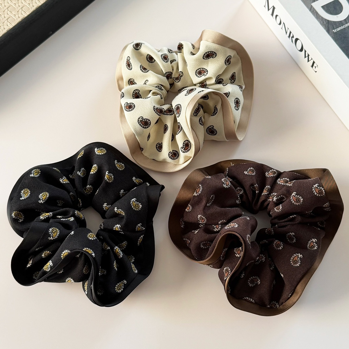 Women's Retro Large Bow Hair Bun Accessory Paisley Cloth Hairband