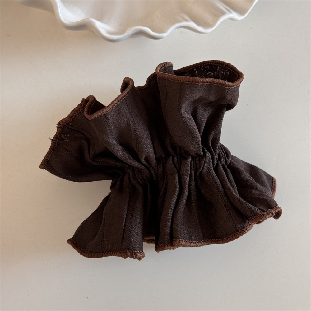 Women Elegant Low Bun Hair Scrunchie Elastic Striped Cloth Coffee Beige