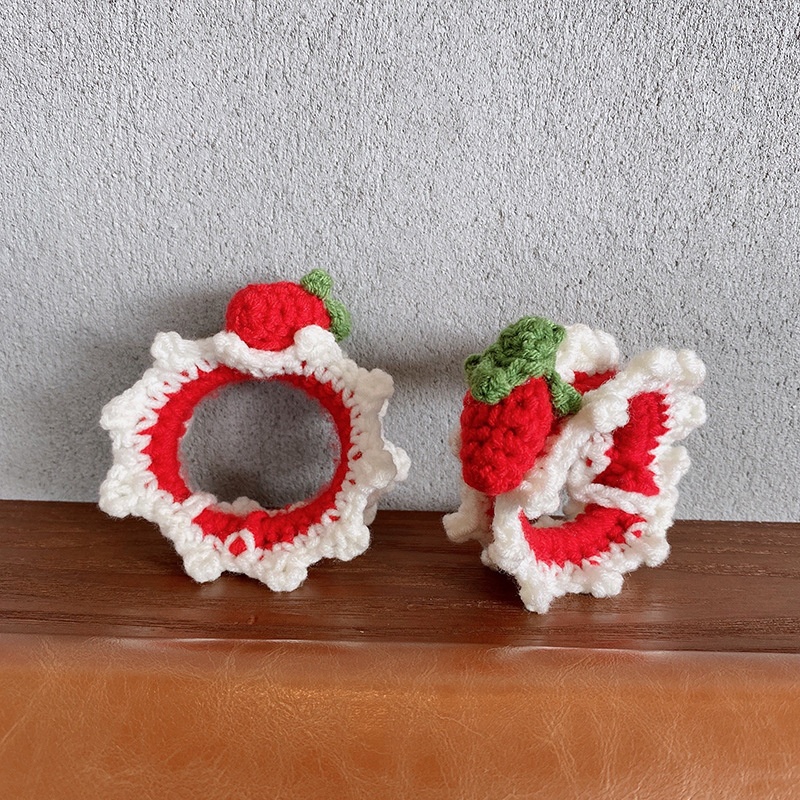 Women's Versatile Handmade Yarn Hair Tie Cute Strawberry