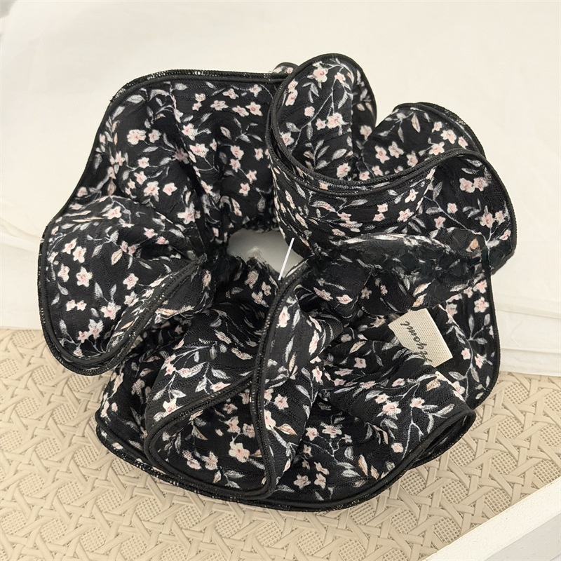 Women's Vintage Four-Layer Fabric Hair Tie Ditsy Floral White Blue Black