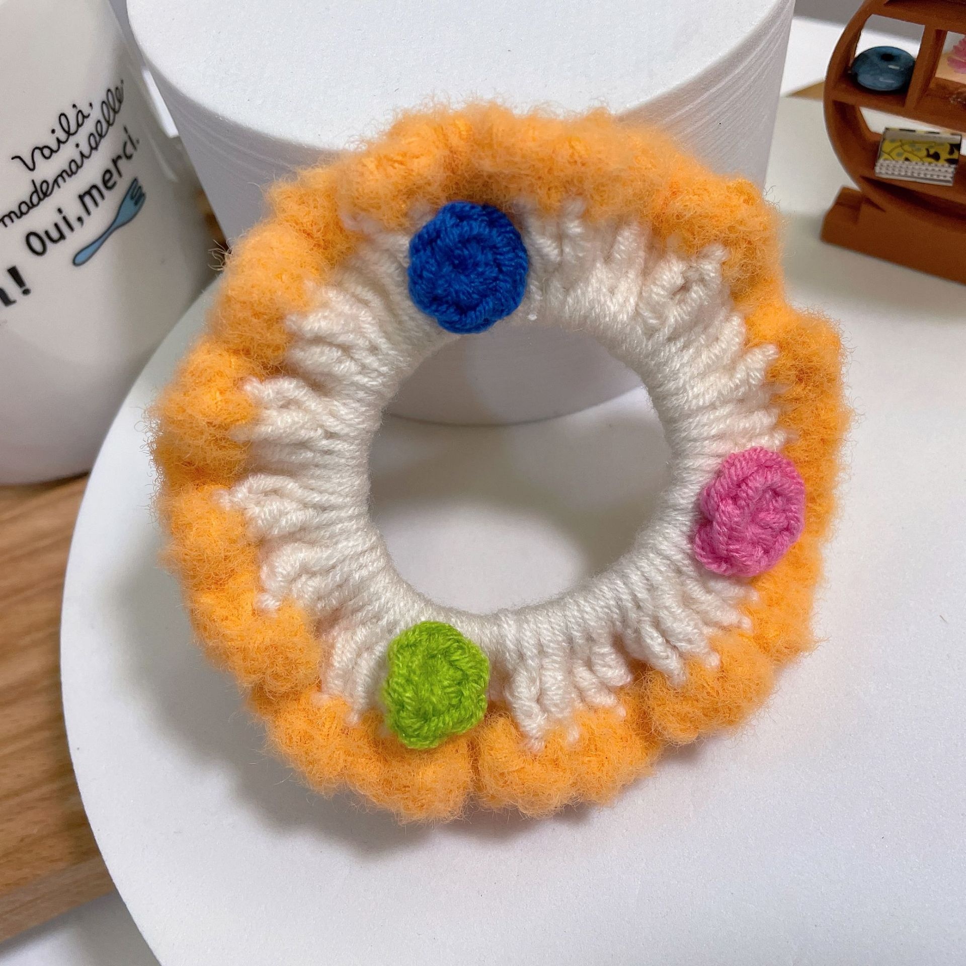 Girls Winter Hand Knitted Flannel Scrunchie Hair Tie Solid Color