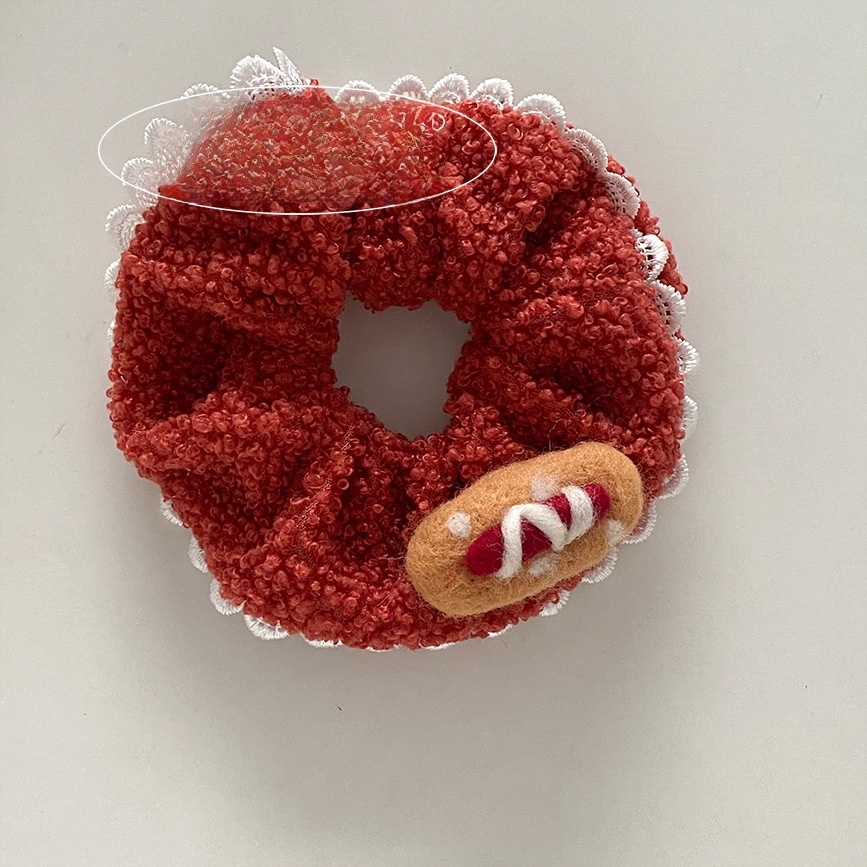 Women's All-Season Felt Hair Clip Tie Cartoon Teddy Dog Hot Dog Bun