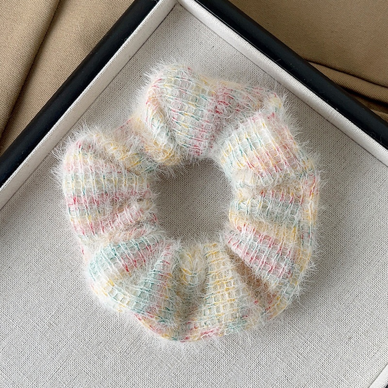 Women's Sweet Plush Rib-Knit Butterfly Knot Color Block Winter Hair Tie