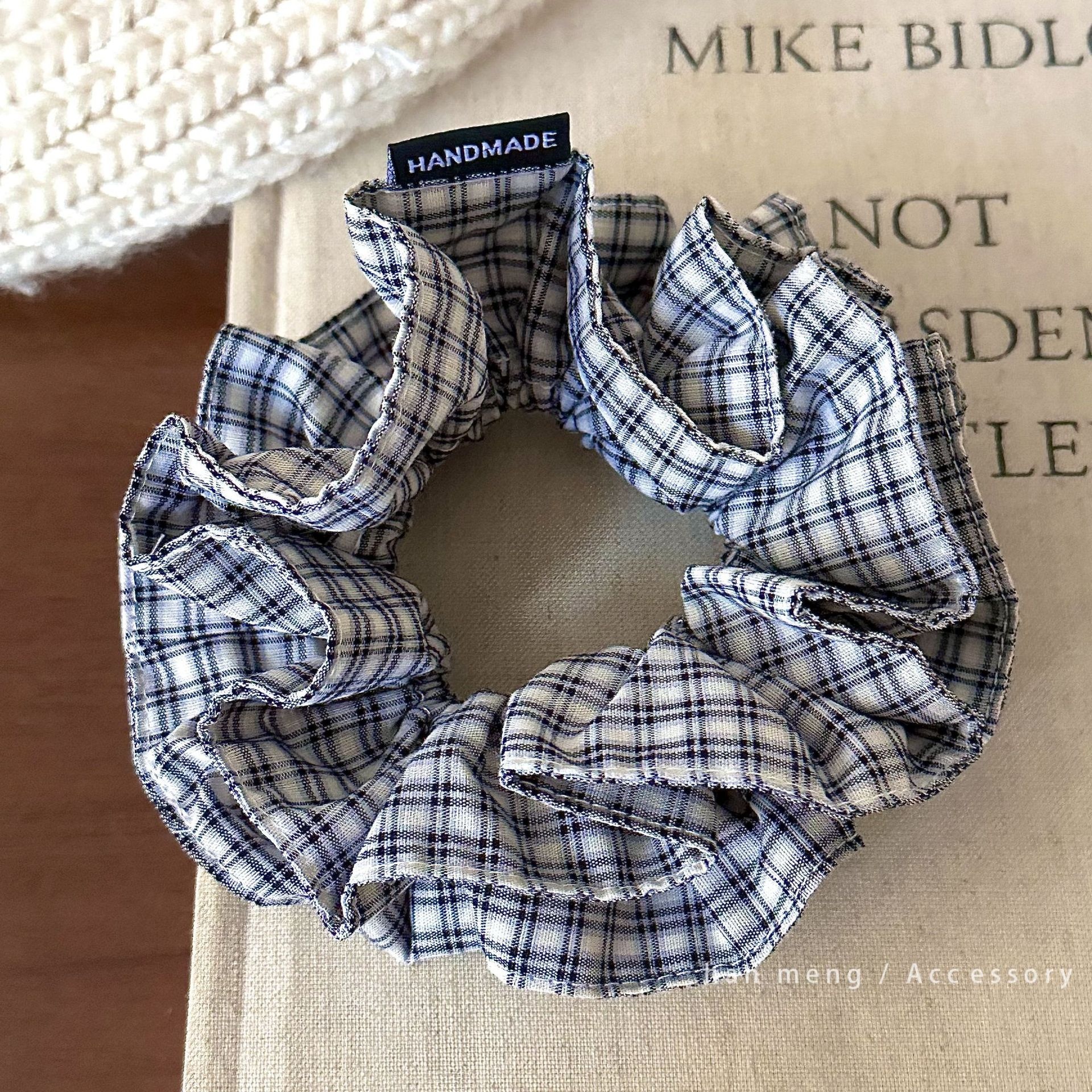 Women's Autumn Fabric Low Bun Ponytail Hair Tie British Plaid